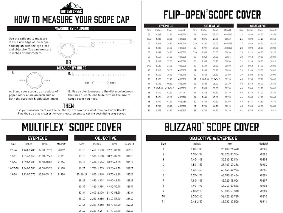 Butler Creek Scope Cover Size Chart